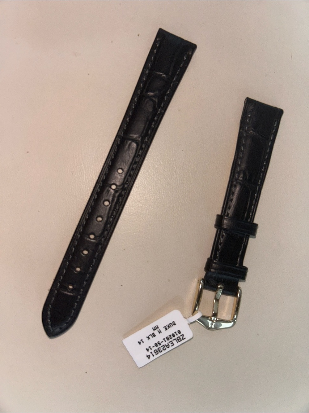 NOS Hirsch Duke 14mm Black Alligator Embossed Leather Watch Band Gold Buckle